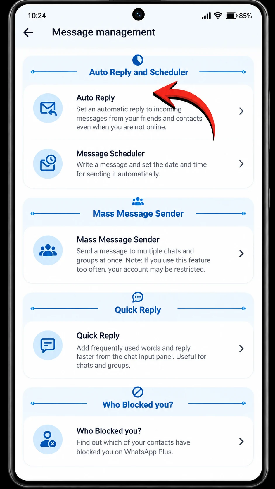 Respuesta automática y programación de mensajes en WhatsApp Plus