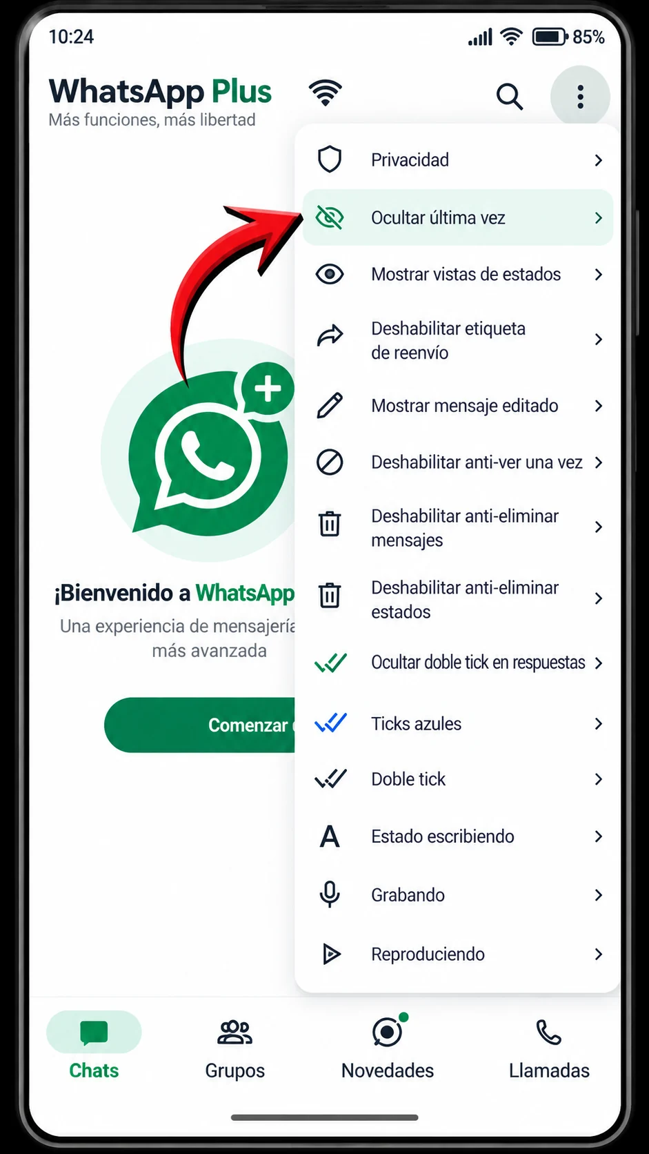 Privacidad de WhatsApp Plus: ocultar la última conexión